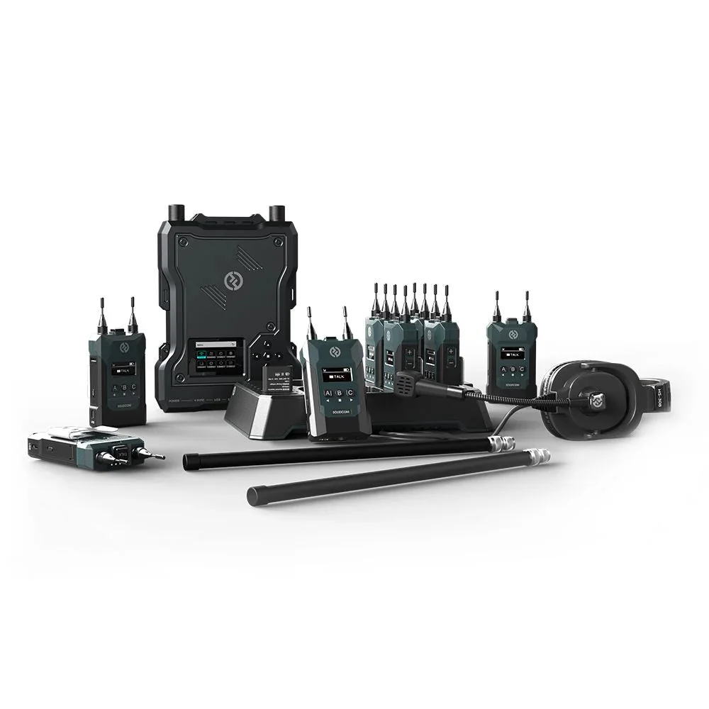 HOLLYLAND HL-Solidcom M1 Pro-8B-DH Full-Duplex ENC Wireless Intercom System (8 Beltpacks and Double-Ear Headsets)