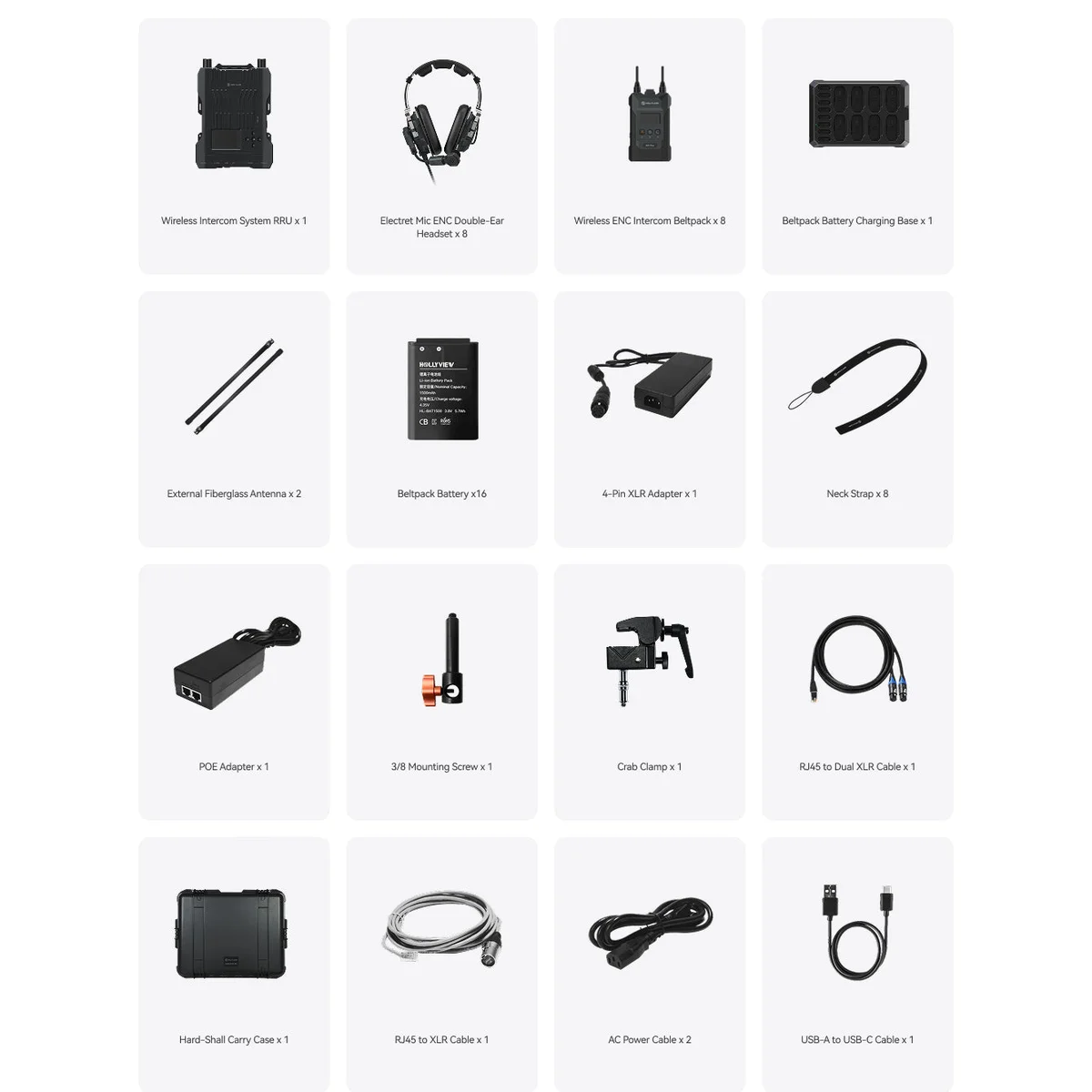 HOLLYLAND HL-Solidcom M1 Pro-8B-DH Full-Duplex ENC Wireless Intercom System (8 Beltpacks and Double-Ear Headsets) - Image 2