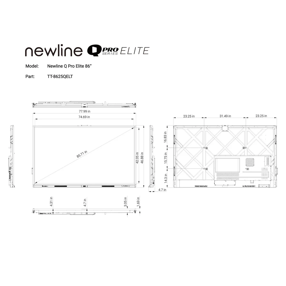 Newline Interactive TT-8625QELT 86" Q Pro Elite series 4K LED Multi-Touch Display w/ USB Type-C, EDLA, NFC, & Android 15 - Image 2