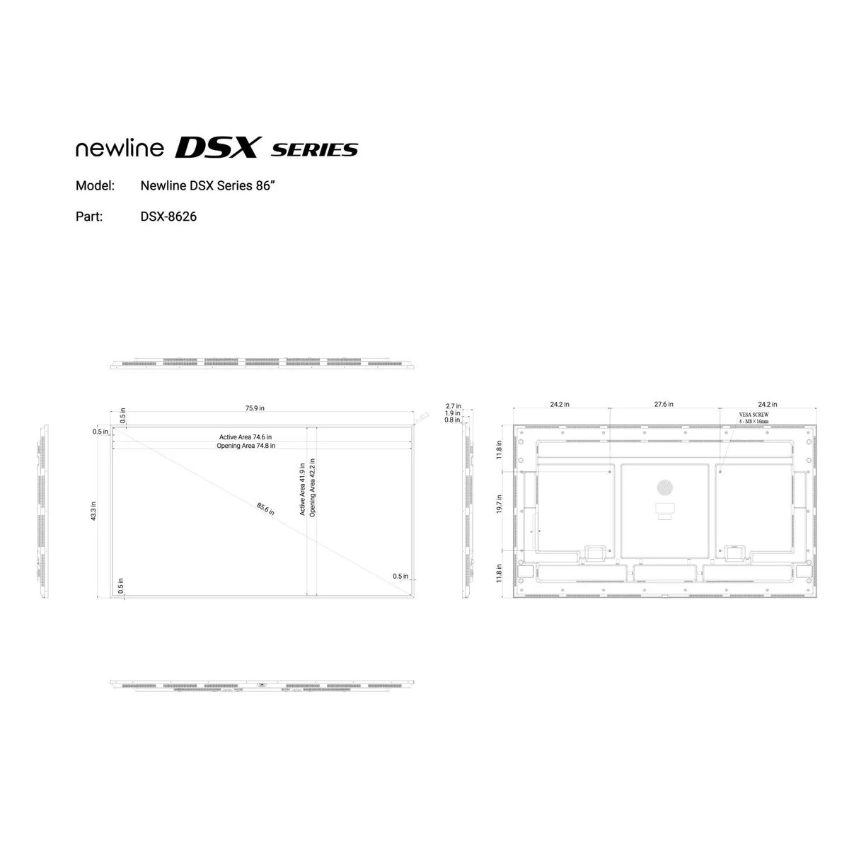 Newline Interactive DSX-8626 86" Commercial Non-Interactive Display, ADA compliant, and Portrait & Landscape Support - Image 2