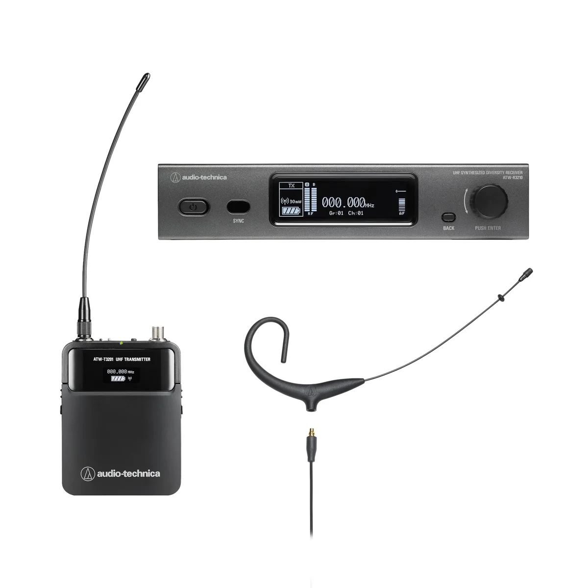 Audio-Technica ATW-3211/892x Wireless Headworn Microphone System | Frequency: DE2 (470 to 530 MHz), Color: Black