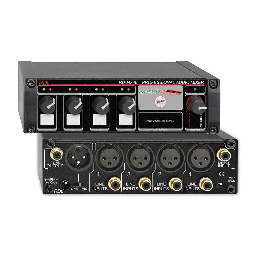 RDL RU-MX4L Professional 4 Channel Line Level Mixer - Microphone and line Output